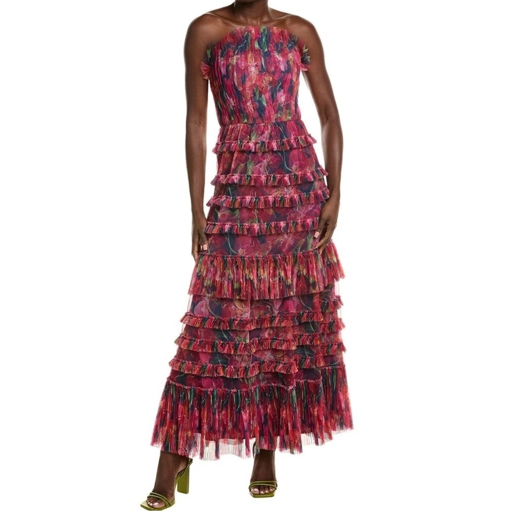 Hutch Sevilla Strapless Tiered Floral Tulle Gown Maxi Dress Size 4 NWT